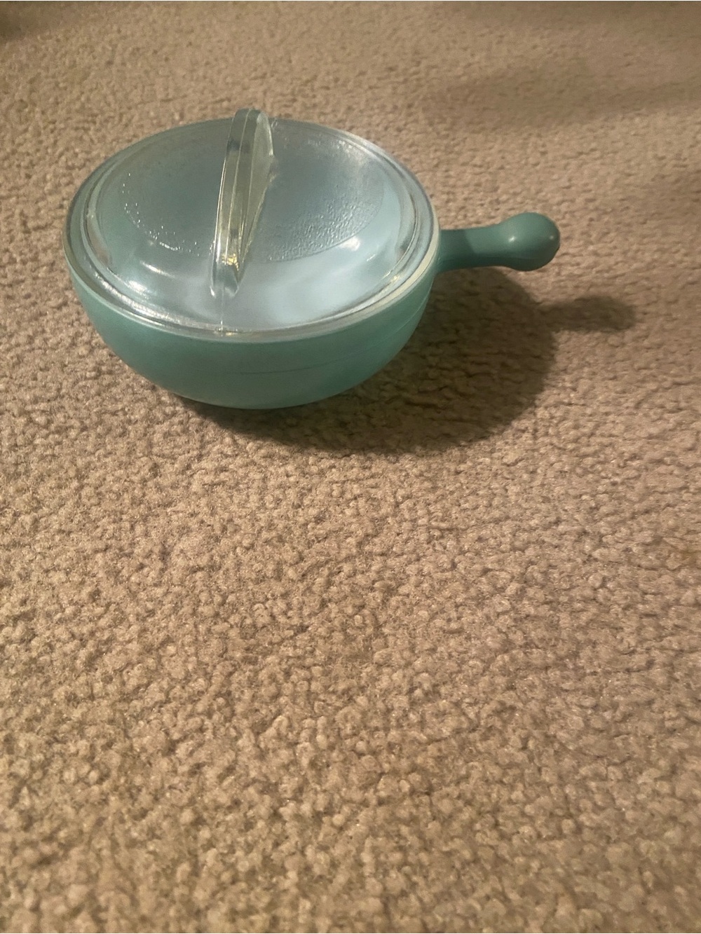 Glasbake mint green handled casserole with lid